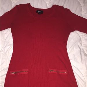 Long sleeve red fitted sweater dress